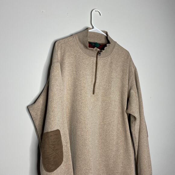 Woolrich Mens Sweater XXL Biege 1/4 Zip Pullover Fleece Lined Elbow Pads Preppy - Picture 2 of 6